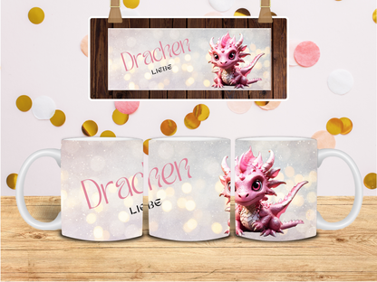 Drachen Liebe, Spruch Tasse mit süßem Rosa Drachen