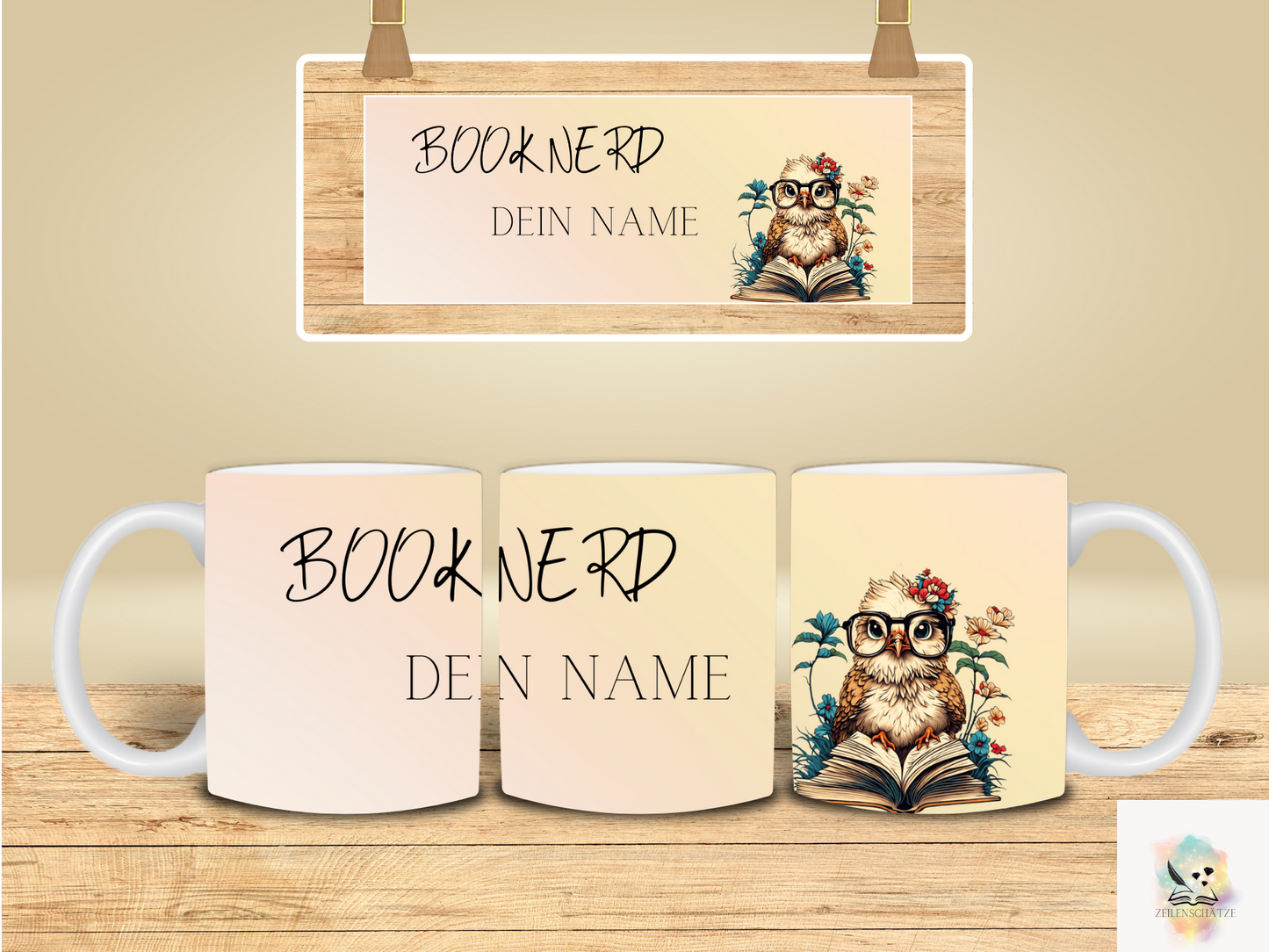 Eulen Tasse mit dem Spruch „Booknerd“ - personalisiertes Buch Geschenk