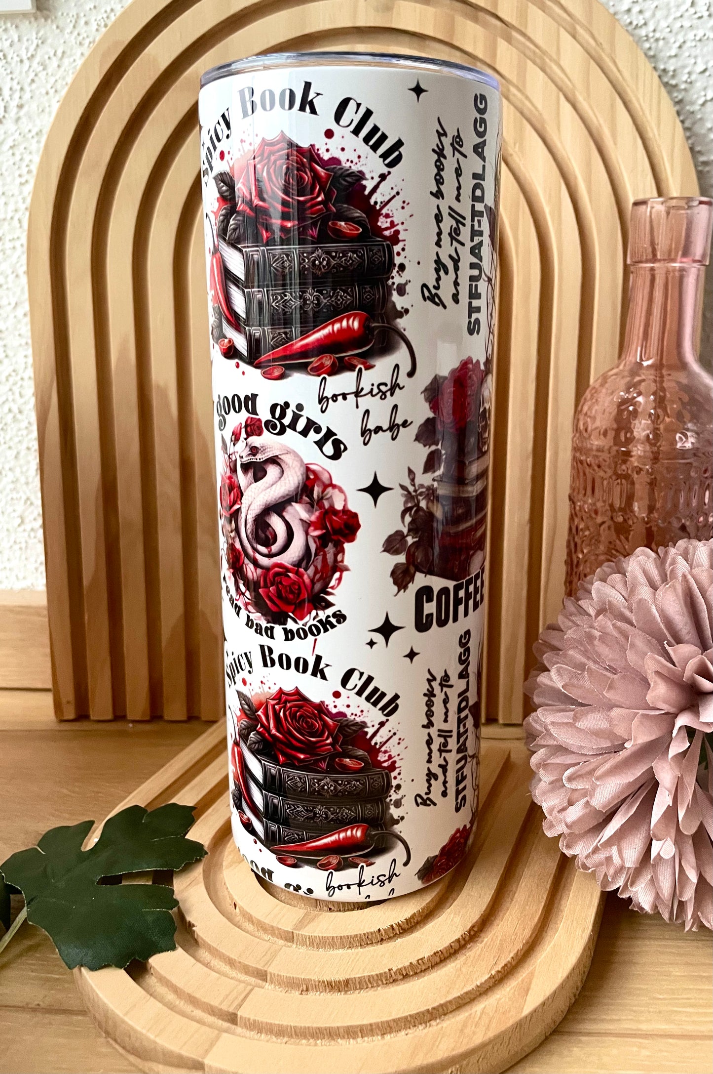 Bookish Tumbler, Thermobecher aus Edelstahl in Weiß, Dark Romance Motiv