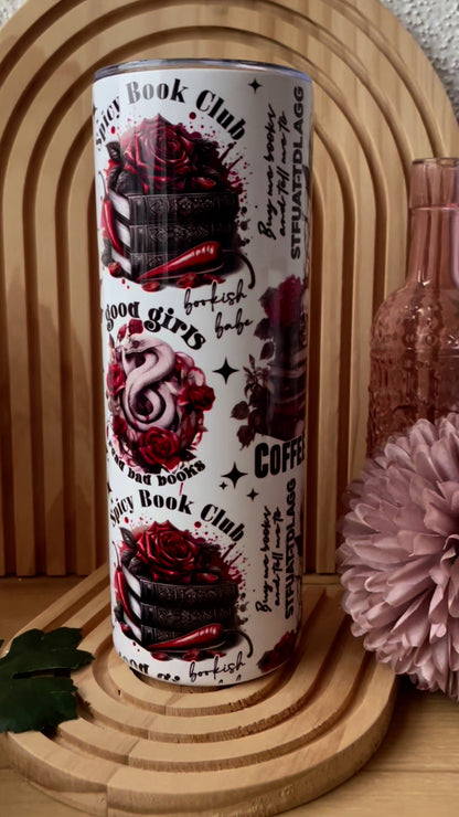 Bookish Tumbler, Thermobecher aus Edelstahl in Weiß, Dark Romance Motiv